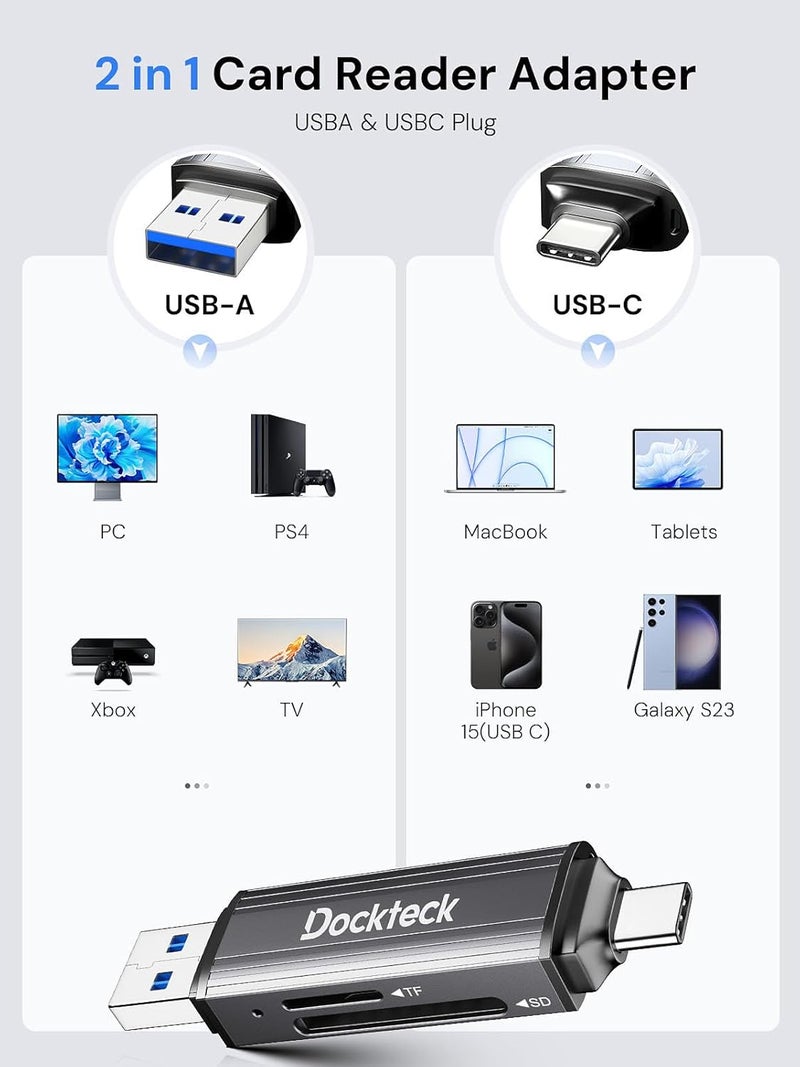 Dockteck SD Card Reader, USB 3.0 Card Reader to Micro SD Card Adapter to SD TF Memory Stick, Dual-Slot OTG Reader for UHS-I SD/Micro SD/SDHC/SDXC/MMC, for MacBook,iPad Pro/Air, iPhone 15, Android - Image 5